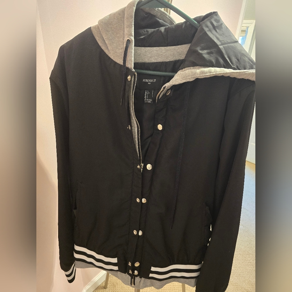 Forever 21 Black and Gray Bomber Jacket